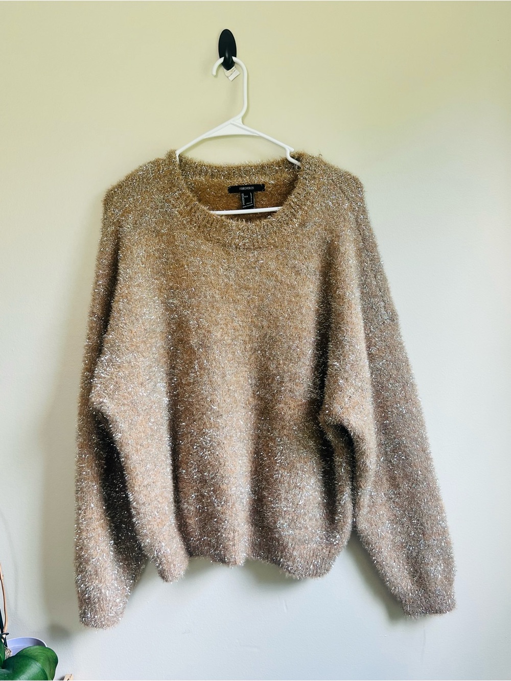 Forever 21 Metallic Taupe Fuzzy Crewneck Sweater